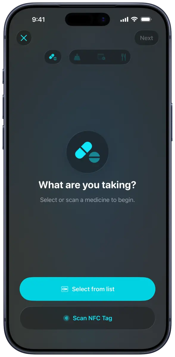 DoseKeeper dose scheduling screen