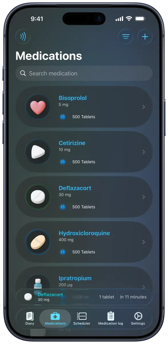 DoseKeeper medicines list screen